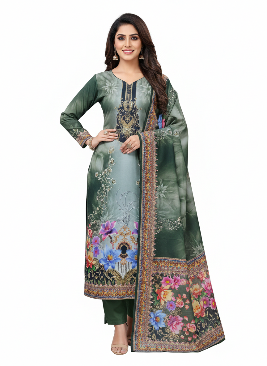 Hur 3 piece Model HUR Cotton Three Piece For Women - 3 Pice Dress,Unstitched Exclusive, Fashionable, High Quality Three Piece For Women, New Dress Collection for Women/Girls - Image 1
