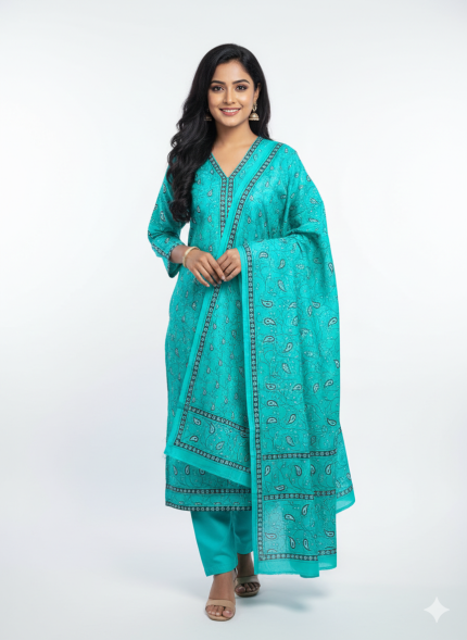 Exclusive Joypuri Cotton Unstitched Skin Print High Quality Three Piece For Women - Dress For Girls - 3 Pice Dress