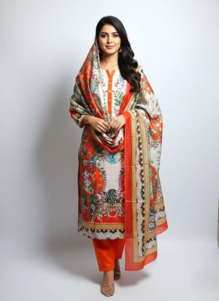 Zam Zam Cotton Unstitched Skin Print High Quality Three Piece For Women -Dress For Girls - 3 Piece